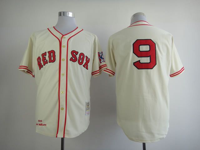 Men Boston Red Sox #9 Williams Cream Throwback MLB Jerseys